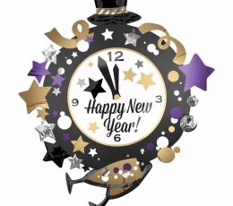 Fooliumist õhupall "Happy New Year- kell" (76x88 cm)